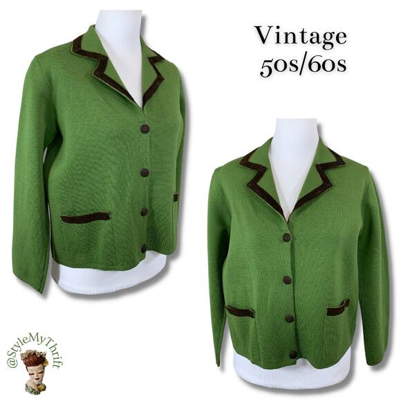 Vtg 50s 60s Green Sweater MidCentury MrsMaisel Rockabilly Fall Winter ArtDeco - Picture 1 of 9